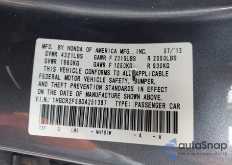 2013 Honda Accord Sport из США, поврежденный, VIN 1HGCR2F58DA251397